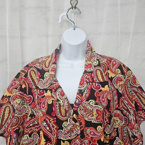 Kim Rogers Red Paisley Layered Boho Button Down Blouse 3X - Picture 2 of 12